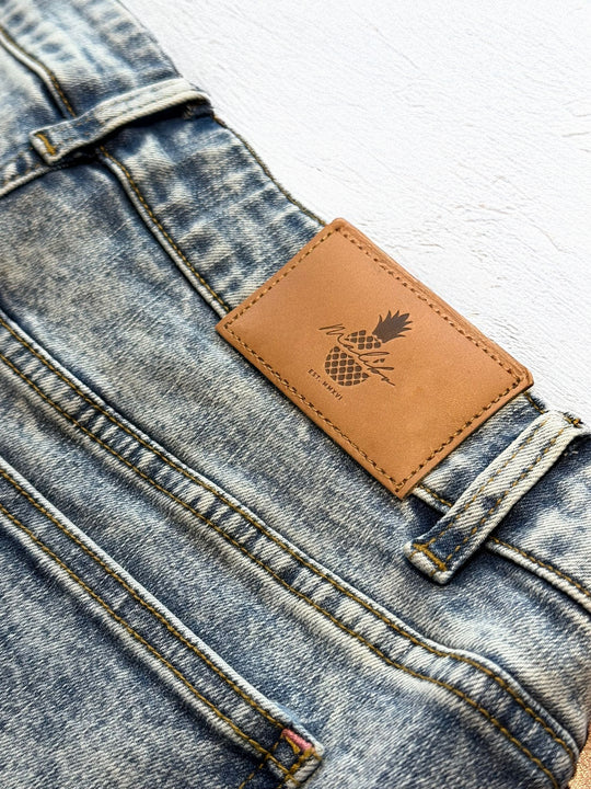 Acid Washed Distressed Booty Shorts  - Light Blue