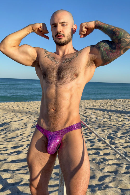 Metallica Men's Thong with Bulge Pouch - Hot Pink Croc