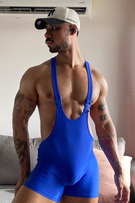 Men's Athletic Wrestling Singlet Bodysuit  - Royal Blue