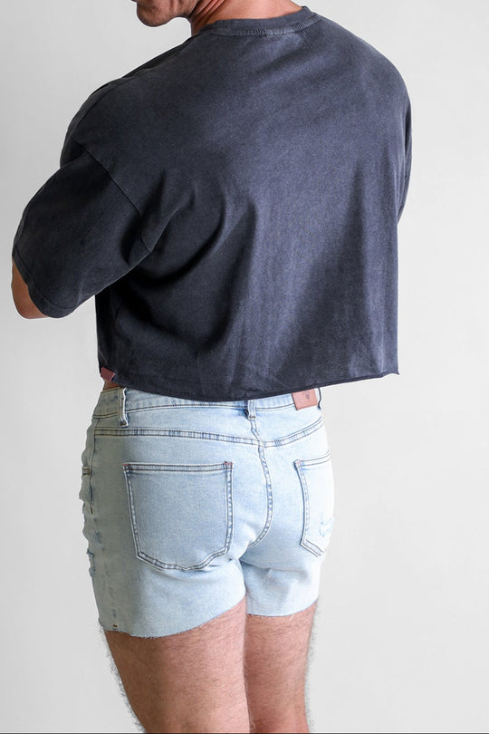 Vintage-Washed Drop-Shoulder Crop Tee - Beefcake
