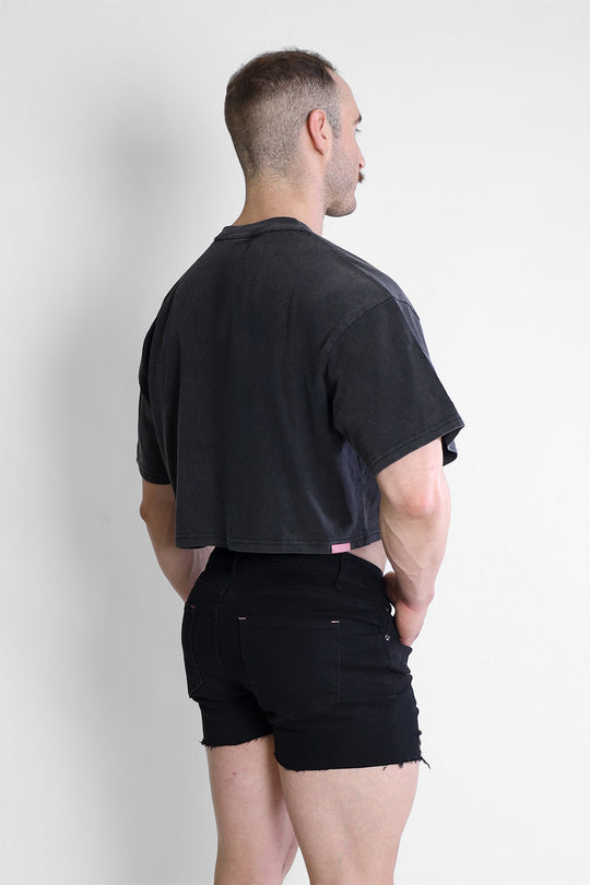 Vintage-Washed Drop-Shoulder Crop Tee - Malibu V