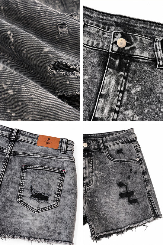 Jaded 3.5" Denim Short Shorts - Black Acid Wash