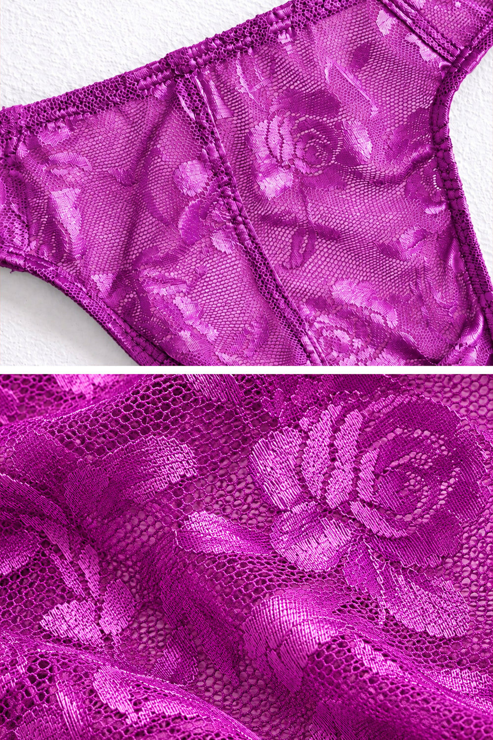 Veiled Floral Lace Thong - Violet