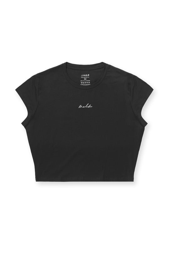 Muscle-Fit Crop Half-Sleeve Tee - Black