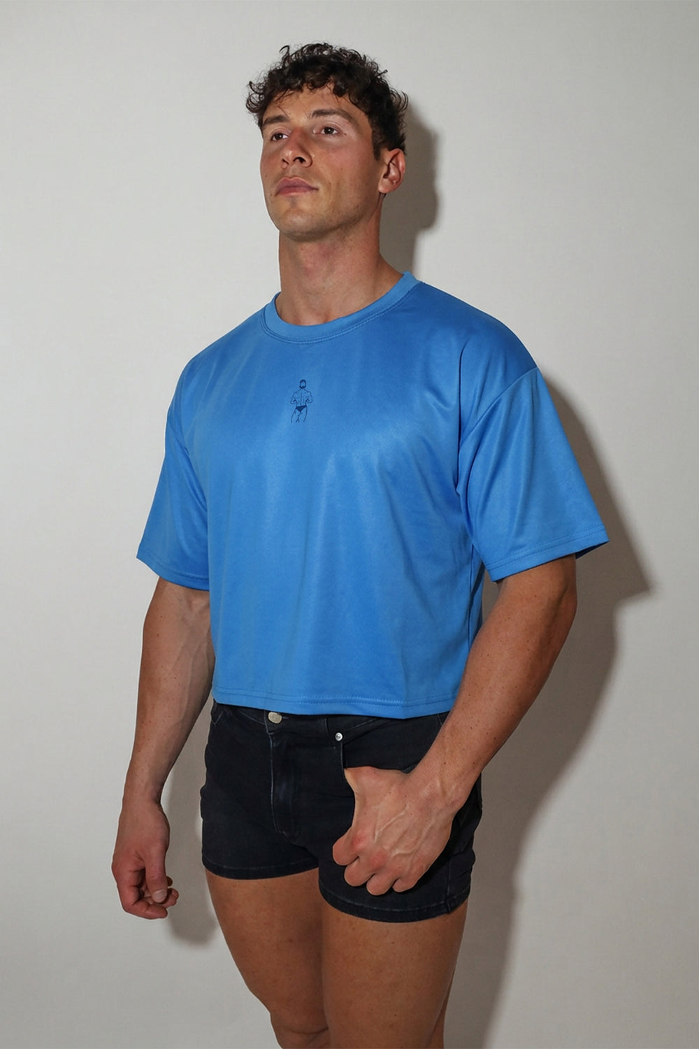 Cool-Dry Oversized Relaxed Crop Top - Cerulean Blue