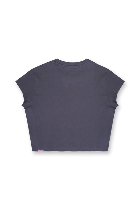 Cap Sleeve Rib Knit Crop Top - Storm Grey