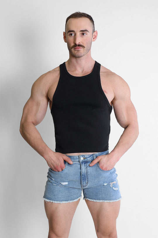 Scooped Racer V Tank Top - Black