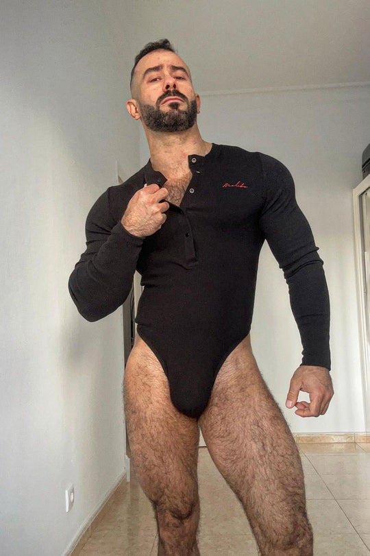 Infinity Long Sleeve Button Up Bodysuit - Midnight Black