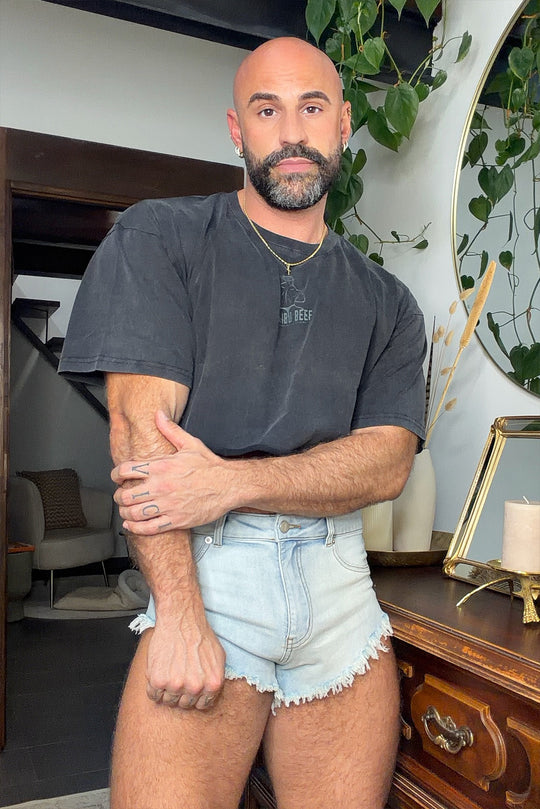 Vintage-Washed Drop-Shoulder Crop Tee - Beefcake