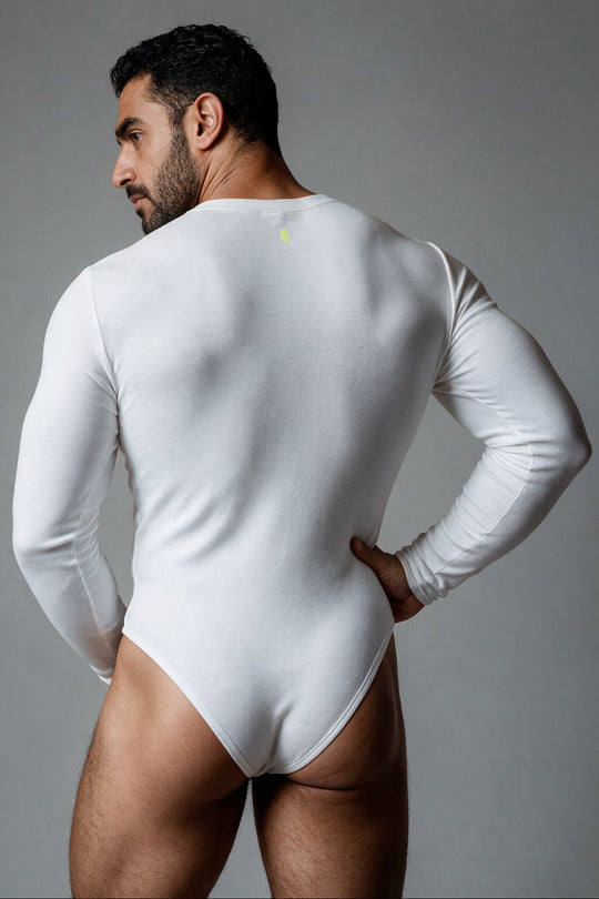 Infinity Long Sleeve Button Up Bodysuit - Polar White