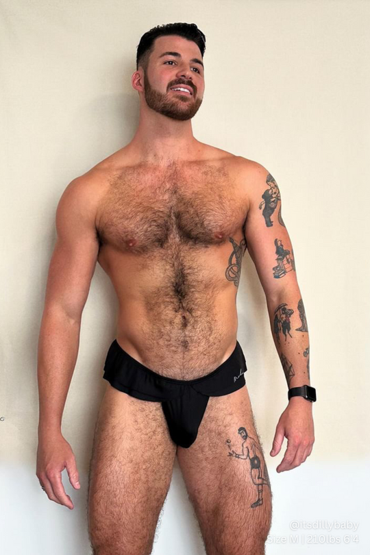 Ruffle-Trim Athletic Hybrid Swim Thong - Midnight Black